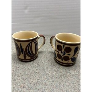 2‎ Otagari vintage mugs  Brown/blue floral/leaf pattern
